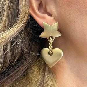 Vintage Star and Heart gold tone Earring , with post and silicone backs